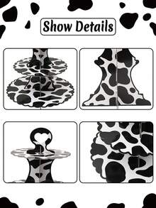 1 pieza Soporte para cupcakes de 3 niveles con estampado de vaca, decoración para fiesta de cumpleaños, bandeja para pasteles, soporte de cartón para cupcakes, torre de cupcakes, adecuado para suministros de fiesta con tema salvaje - Multicolor - Ver 6