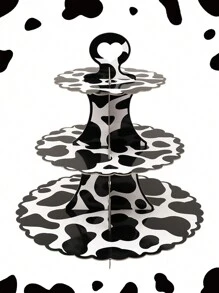 1 pieza Soporte para cupcakes de 3 niveles con estampado de vaca, decoración para fiesta de cumpleaños, bandeja para pasteles, soporte de cartón para cupcakes, torre de cupcakes, adecuado para suministros de fiesta con tema salvaje - Multicolor - Ver 2