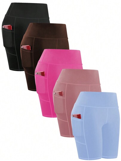 5 Stück/Set figurnahe Sporthosen für Damen, bunt, Lauf-, Yoga- und Trainingskompressionsshorts