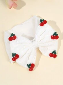1pc Cherry Hair Bow Headband For Baby,Exquisite Crochet Knitting Cherry Fruit Decor White Hairband For Toddler Infant Newborn,Soft Fabric Elastic Hair Band,Kids Baby Hair Accessories Love Valentine