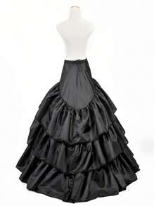 Women 3 Layer Ruffled Petticoat Crinoline Underskirt Slips Floor Length Bridal Petticoat With Train - 黑色 - 查看 4