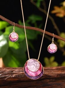 2 件/套复古魅力优雅简约彩色釉面锌合金 3 层圆形装饰首饰套装，适合女性日常佩戴、怀旧派对聚会、母亲节礼物 - 幾何 - 查看 17