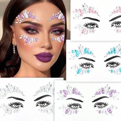 ملصق وجه بالألماس من الراتنج لتزيين الحفلات، لا يلزم الغراء قطعة واحدة