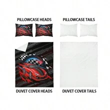 3pcs Cartoon Racing Theme Black Background Printed Duvet Cover Set, Soft Comfortable Skin-Friendly And Breathable, Warm Quilt Cover Set, Personalized Bedding Sets, Available In Multiple Sizes, Suitable For Boys, Girls, Kids, Adults, Bedroom, Guestroom (1*Duvet Cover+2*Pillowcases, No Duvet Insert)