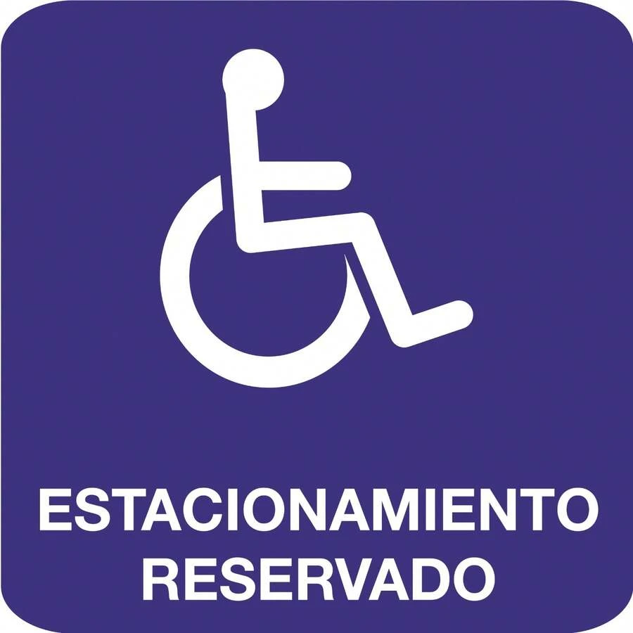Señalamiento: "Estacionamiento reservado para personas con silla de ruedas". Impreso sobre plástico estireno calibre 40, ideal para interior o exterior. Medidas: 20 cm x 20 cm. Señalética, Letrero, Señal. - Azul - Ver 1