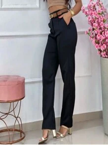 Calça alfaiataria com cinto - Preto - Visão 3