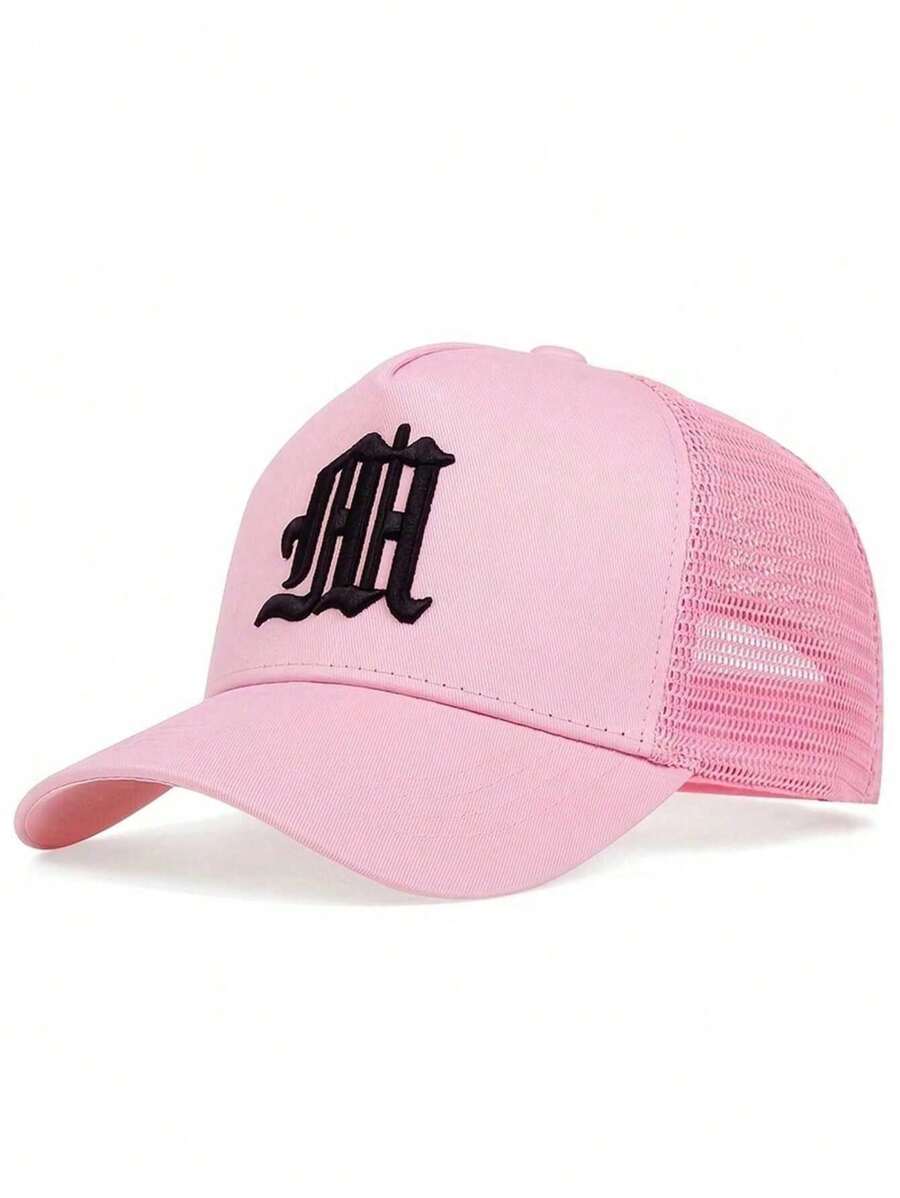 1pc Men's Gothic Letter Embroidery Baseball Mesh Cap - Pink - View 1