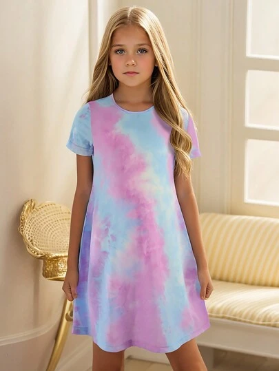 Tween Girl GORLYA Casual A-Line Short Sleeve Dress, Suitable For Spring/Summer Outdoor Activities, Shopping, Strolling, And Going Back To School