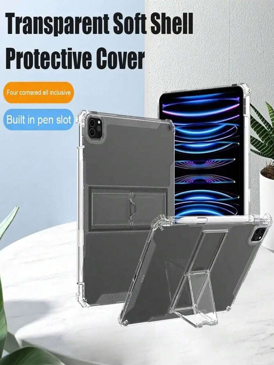 1 个透明软壳，带支架和笔架的保护壳，加厚防撞盖，适用于 iPad - 無色 - 查看 1