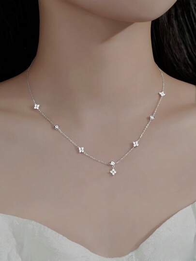 1入復古精美S925純銀迷人花朵幸運頸鍊女性假日日常穿戴禮物