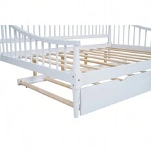 MISSUNNY Full Size Daybed With Trundle And Support Legs, White - White - View 8