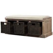 TREXM Rustic Storage Bench With 3 Removable Classic Rattan Basket , Entryway Bench With Removable Cushion (White Washed) - White Washed - View 5