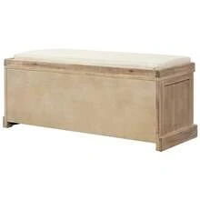 TREXM Rustic Storage Bench With 3 Removable Classic Rattan Basket , Entryway Bench With Removable Cushion (White Washed) - White Washed - View 4