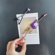 1pc Mini Wooden Electric Guitar Model Fridge Magnet, Popular Guitar Fridge Decor, Whiteboard Magnets, Cute Office Kitchen Magnets, Kitchen Utensils, Home Decor Fridge Magnets, Perfect Gift For Music Lovers, Halloween, Gifts Birthday Graduation