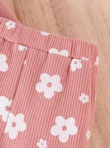 2pcs/Set Baby/Baby Girl Cute Printed Long Sleeve Sweatshirt + Flare Pants Outfit, Light Weight For Spring/Autumn - Pink - View 5