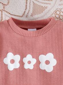 2pcs/Set Baby/Baby Girl Cute Printed Long Sleeve Sweatshirt + Flare Pants Outfit, Light Weight For Spring/Autumn - Pink - View 3