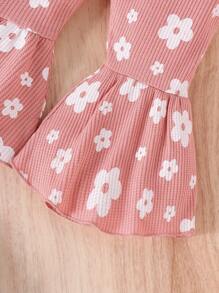 2pcs/Set Baby/Baby Girl Cute Printed Long Sleeve Sweatshirt + Flare Pants Outfit, Light Weight For Spring/Autumn - Pink - View 6