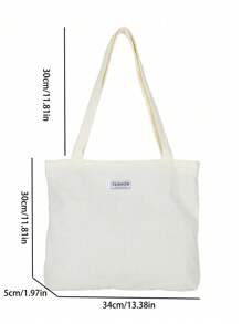 Casual New Solid Color Corduroy Tote Bag, Large Capacity Shoulder Bag, Handbag For Students, Shopping, Tutoring Classes, Literary School Bag & Bookbag For Women Or Students, Perfect For Books, Shopping, Back To School And More, Tote Bags For School,College Essentials, Perfectly Matching With Fall Outfits Women - White - View 4