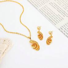 2pcs/Set New Style Star Flower 24K Gold Plated Copper Necklace & Earrings Set For Women, Suitable For Party, Wedding, Anniversary, Festival, Daily Wear, And Casual - Yellow Gold - View 3