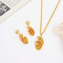 2pcs/Set New Style Star Flower 24K Gold Plated Copper Necklace & Earrings Set For Women, Suitable For Party, Wedding, Anniversary, Festival, Daily Wear, And Casual - Yellow Gold - View 2