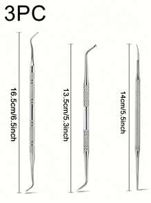 3pcs Stainless Steel Ingrown Toenail Tool Kit - Double Sided Pedicure Nail File, Lifter, Spoon, And Pusher For Cleaning And Removing Ingrown Toenails,Bag,Organizer,Storage