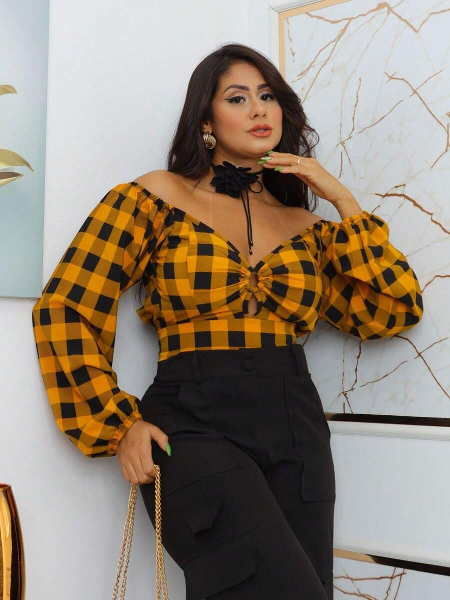 Women Tops - Đen và Cam - Xem 1