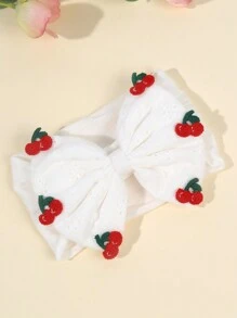 1pc Cherry Hair Bow Headband For Baby,Exquisite Crochet Knitting Cherry Fruit Decor White Hairband For Toddler Infant Newborn,Soft Fabric Elastic Hair Band,Kids Baby Hair Accessories Love Valentine