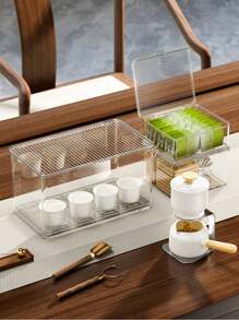 1入組茶具收納盒，辦公室起居室桌面收納架，豪華防塵玻璃杯咖啡杯架，多功能化妝品組織盒 - 白色 - 查看 5