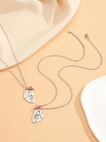ATLVXJL 2 peças/conjunto casais retro coração amor brilha no escuro aço inoxidável corrente charme colar para casal estudante melhor amigo ou presente de dia dos namorados namorados