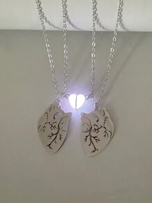 ATLVXJL 2 peças/conjunto casais retro coração amor brilha no escuro aço inoxidável corrente charme colar para casal estudante melhor amigo ou presente de dia dos namorados namorados