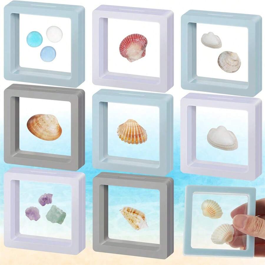 Hộp đựng vỏ sò 3D Hộp trưng bày nổi Hộp đựng trong suốt cho bộ sưu tập vỏ sò biển, đá pha lê, kim cương, trang sức, huy hiệu trang trí - Nhiều màu - Xem 1