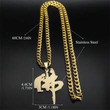 Collar colgante con caracteres chinos budistas para hombres y mujeres, de acero inoxidable color oro, collar religioso del budismo con - collar - Ver 6