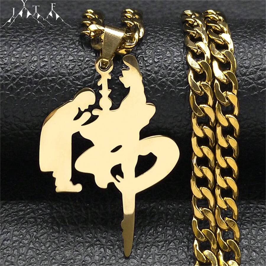 Collar colgante con caracteres chinos budistas para hombres y mujeres, de acero inoxidable color oro, collar religioso del budismo con - collar - Ver 1