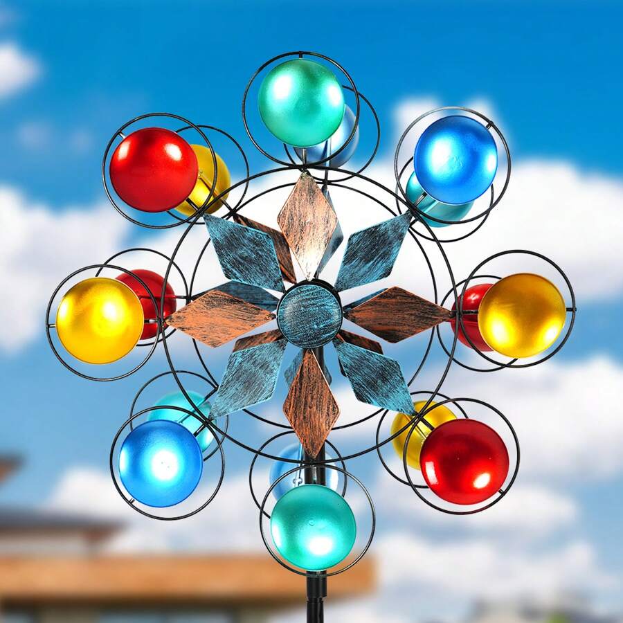 Hourflik Wind Spinner,Wind Spinner Outdoor, 84 Inch Blue Copper Metal Garden Decor Wind Sculpture Spinner Windmills For Yard Patio Outdoor Decor, Double Windmill Sculptures - Multicolor - View 1
