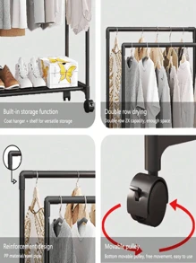 Percheros para Ropa con Ruedas, Perchero para Colgar Ropa con Estante de Almacenamiento Inferior Perchero Móvil Vertical Percha de Doble Barra Percha con Rieles Dobles Soporte de Riel de Ropa - Negro - Ver 6