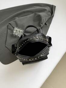 Punk Style Rivet Skulls Backpack, Large Capacity PU Leather Women's Shoulder Bag, Four Seasons New Arrival, Suitable For Students, School Backpack, Halloween Bags Perfect For Fancy Party Matching With Halloween Costumes - Black - View 11