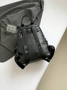 Punk Style Rivet Skulls Backpack, Large Capacity PU Leather Women's Shoulder Bag, Four Seasons New Arrival, Suitable For Students, School Backpack, Halloween Bags Perfect For Fancy Party Matching With Halloween Costumes - Black - View 10