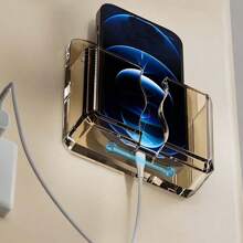 1pc Wall-Mounted Remote Control And Mobile Phone Holder, No Hole Charging Bracket, Transparent Design Storage Box For TV And Air Conditioner Remote Controls. Space-Saving Organizer - Multicolor - View 6