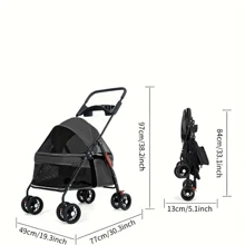 Pet Folding Stroller, Foldable Cat And Dog Stroller With Cup Holder, Breathable Visible Mesh, Suitable For Medium And Small Dogs And Cats - Black - View 3