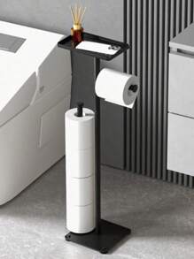 1 件独立式卫生纸架，垂直浴室纸巾卷收纳架，落地式浴室纸巾收纳架 - 黑色 - 查看 12