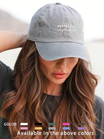 1 件男女通用印花“PERFECTLYIMPERFECT”水洗棒球帽，户外轻便透气可调节防晒棒球帽，适合春季、秋季、旅行、徒步旅行、骑自行车