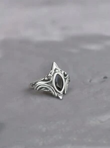 1 anillo de diseño de "Ojo de Dios" vintage para mujeres, anillo bohemio para mujeres, moda Y2K, regalo de bodas/fiestas/festivales - Plata antigua - Ver 2