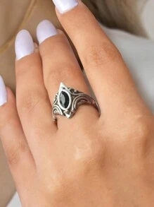 1 anillo de diseño de "Ojo de Dios" vintage para mujeres, anillo bohemio para mujeres, moda Y2K, regalo de bodas/fiestas/festivales - Plata antigua - Ver 5