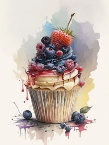 1入組5D梅果蛋糕DIY鑽石畫套件，浴室臥室辦公室客廳藝術掛畫，無框家居裝飾，節日禮物 - 彩色 - 查看 1