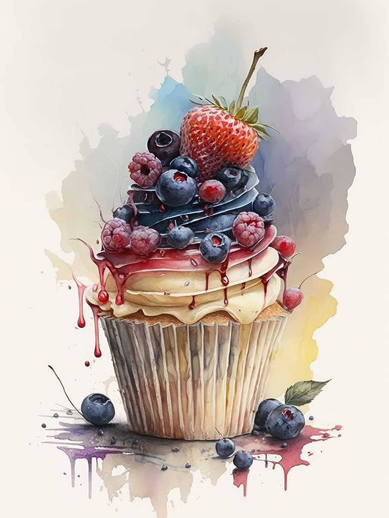 1入組5D梅果蛋糕DIY鑽石畫套件，浴室臥室辦公室客廳藝術掛畫，無框家居裝飾，節日禮物 - 彩色 - 查看 1