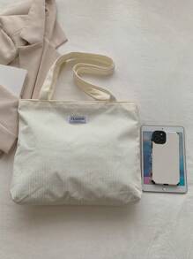 Casual New Solid Color Corduroy Tote Bag, Large Capacity Shoulder Bag, Handbag For Students, Shopping, Tutoring Classes, Literary School Bag & Bookbag For Women Or Students, Perfect For Books, Shopping, Back To School And More, Tote Bags For School,College Essentials, Perfectly Matching With Fall Outfits Women - White - View 6