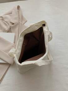 Casual New Solid Color Corduroy Tote Bag, Large Capacity Shoulder Bag, Handbag For Students, Shopping, Tutoring Classes, Literary School Bag & Bookbag For Women Or Students, Perfect For Books, Shopping, Back To School And More, Tote Bags For School,College Essentials, Perfectly Matching With Fall Outfits Women - White - View 7