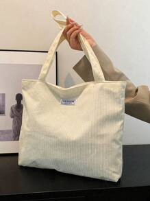 Casual New Solid Color Corduroy Tote Bag, Large Capacity Shoulder Bag, Handbag For Students, Shopping, Tutoring Classes, Literary School Bag & Bookbag For Women Or Students, Perfect For Books, Shopping, Back To School And More, Tote Bags For School,College Essentials, Perfectly Matching With Fall Outfits Women - White - View 5