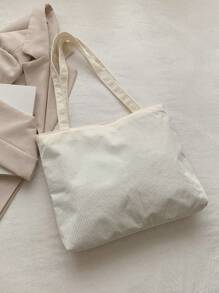 Casual New Solid Color Corduroy Tote Bag, Large Capacity Shoulder Bag, Handbag For Students, Shopping, Tutoring Classes, Literary School Bag & Bookbag For Women Or Students, Perfect For Books, Shopping, Back To School And More, Tote Bags For School,College Essentials, Perfectly Matching With Fall Outfits Women - White - View 8