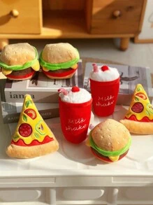 1pc Pet Plush Hamburger Pizza Milkshake Shaped Interactive Toy With Sound To Relieve Boredom And Play, Only For Pets - Multicolor - View 12